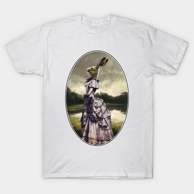 Victorian Hare Lady Oval Design T-Shirt by mictomart